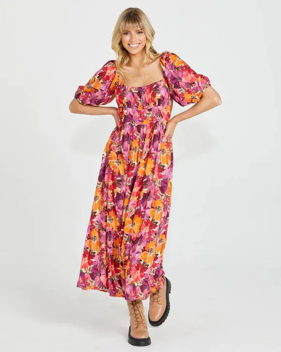 Yasmin Frill Hem Midi Dress - Berry Burst
