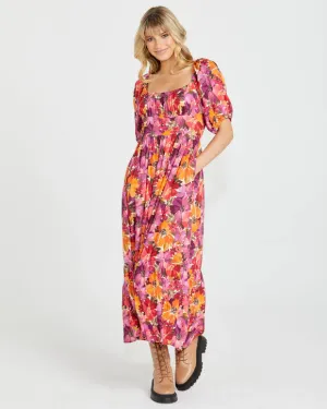 Yasmin Frill Hem Midi Dress - Berry Burst