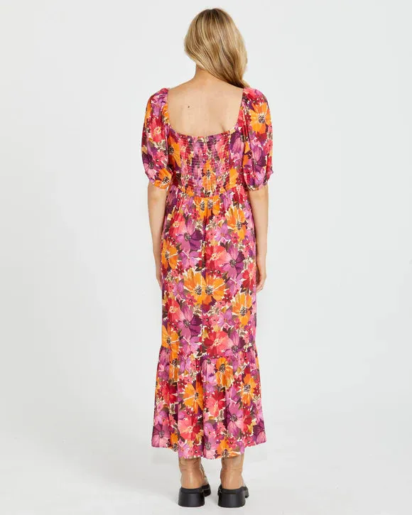 Yasmin Frill Hem Midi Dress - Berry Burst