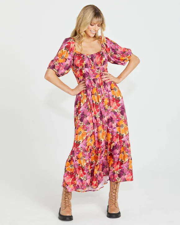 Yasmin Frill Hem Midi Dress - Berry Burst