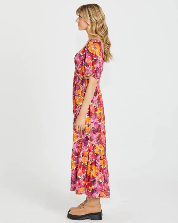 Yasmin Frill Hem Midi Dress - Berry Burst